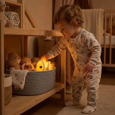 Veilleuse bébé range dans un panier
