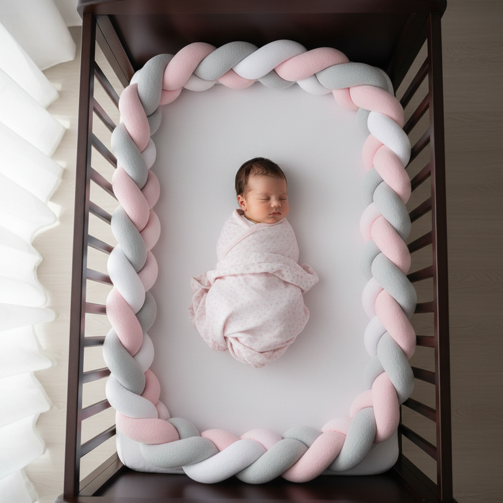 Tresse de lit| Rose Gris Blanc