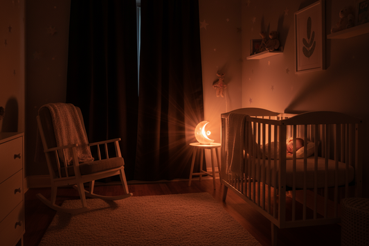 Chambre de bébé avec veilleuse douce créant une ambiance apaisante pour le sommeil