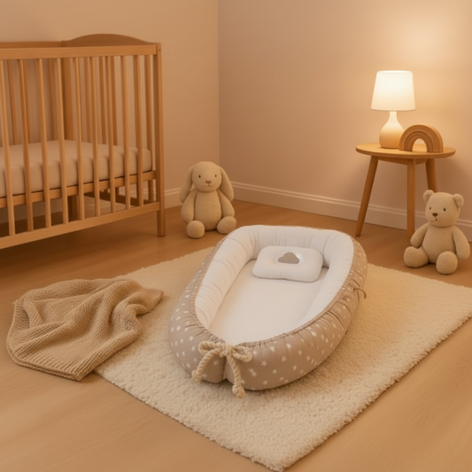 reducteur de lit bebe beige coton nouveau-ne berceau bois