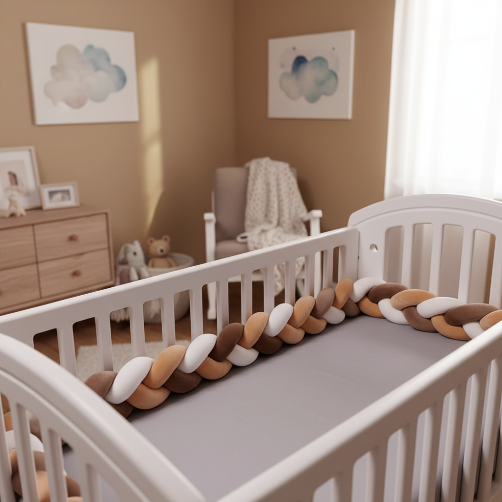 Tresse de lit bébé marron beige blanc en coton - Zoombébé