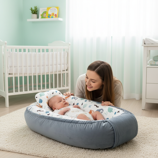 Bébé dans cocon océan avec maman dans belle chambre