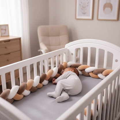 Tresse de lit bébé | Marron Beige Blanc