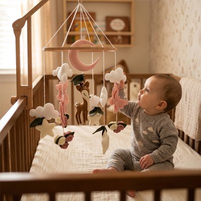 bebe joue avec Mobile bébé