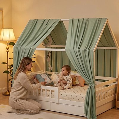 Ciel de lit vert bebe dans lit
