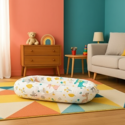 Cocon bebe dans salon coloré moderne