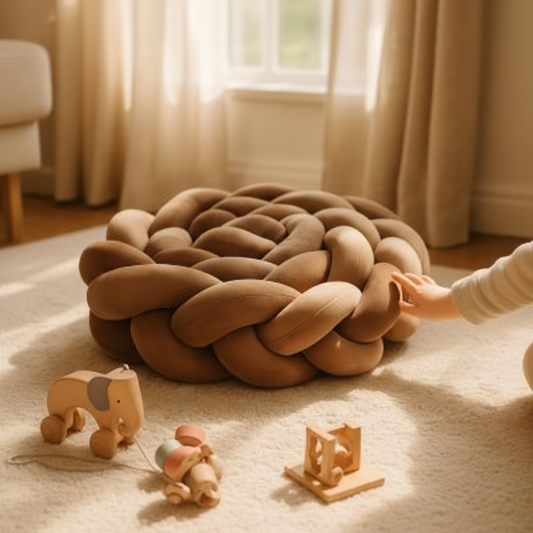 Coussin tressé chocolat ambiance nursery