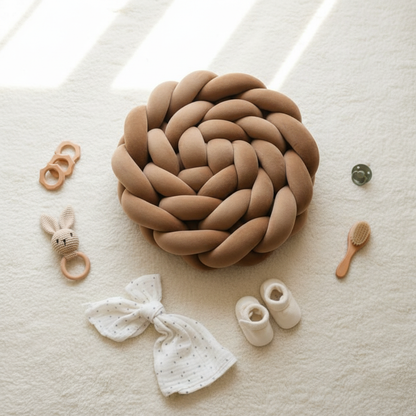 Coussin tressé chocolat vue dessus