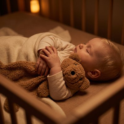 Doudou dans bras bebe