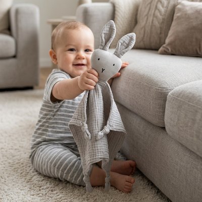 Doudou lapin gris