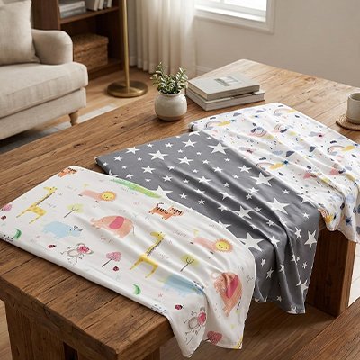 Drap housse lit bebe animaux etoiles arc en ciel