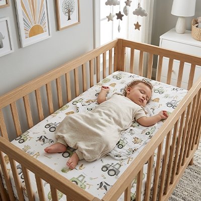 Drap housse lit bébé dort heureux