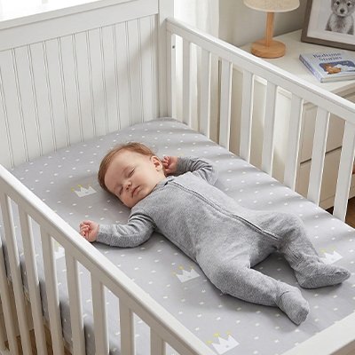 Drap housse lit bebe gris couronne