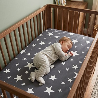 Drap housse lit bebe gris etoile