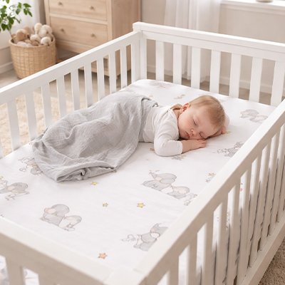 Drap housse lit bébé qui dort