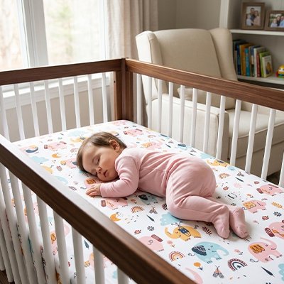 Drap housse lit bebe qui dort