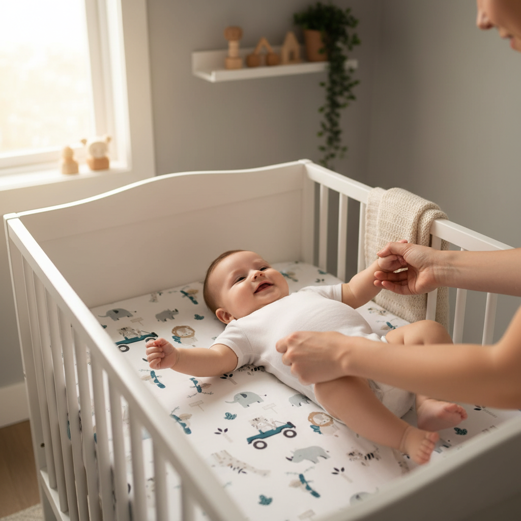 drap housse lit bebe animaux jungle bebe eveille dans bras maman lit barreaux