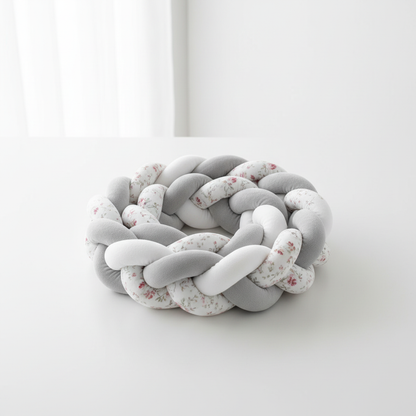 Tresse de lit bébé 3m gris blanc - Tour de lit tressé moderne