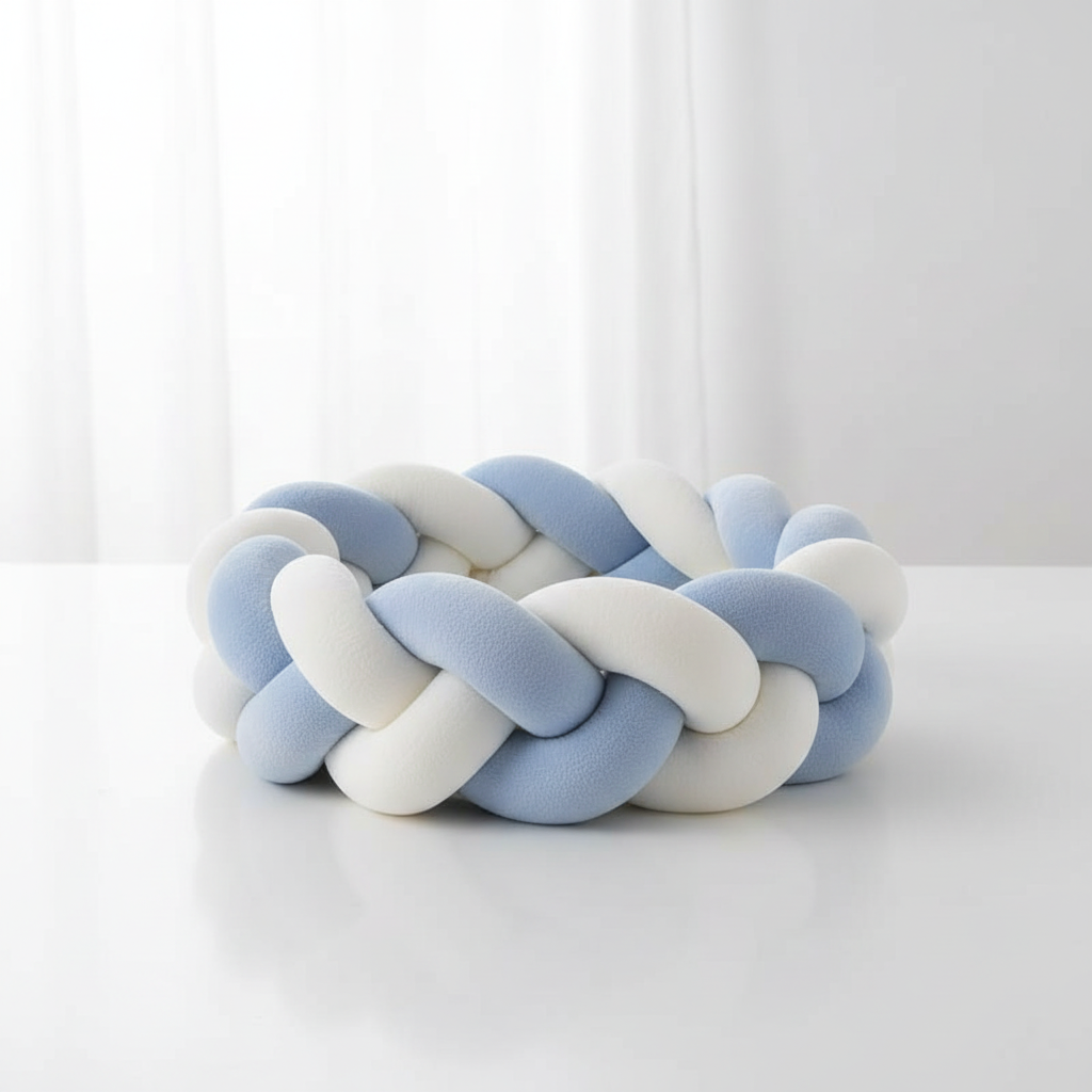 Tresse de lit bébé 3m bleu ciel blanc - Tour de lit tressé garçon