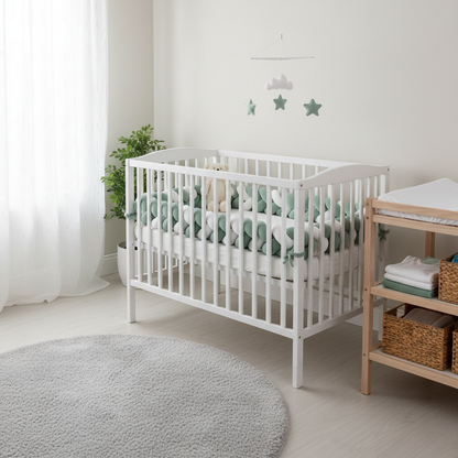 tresse de lit bebe vert menthe blanc dans lit barreaux chambre bebe