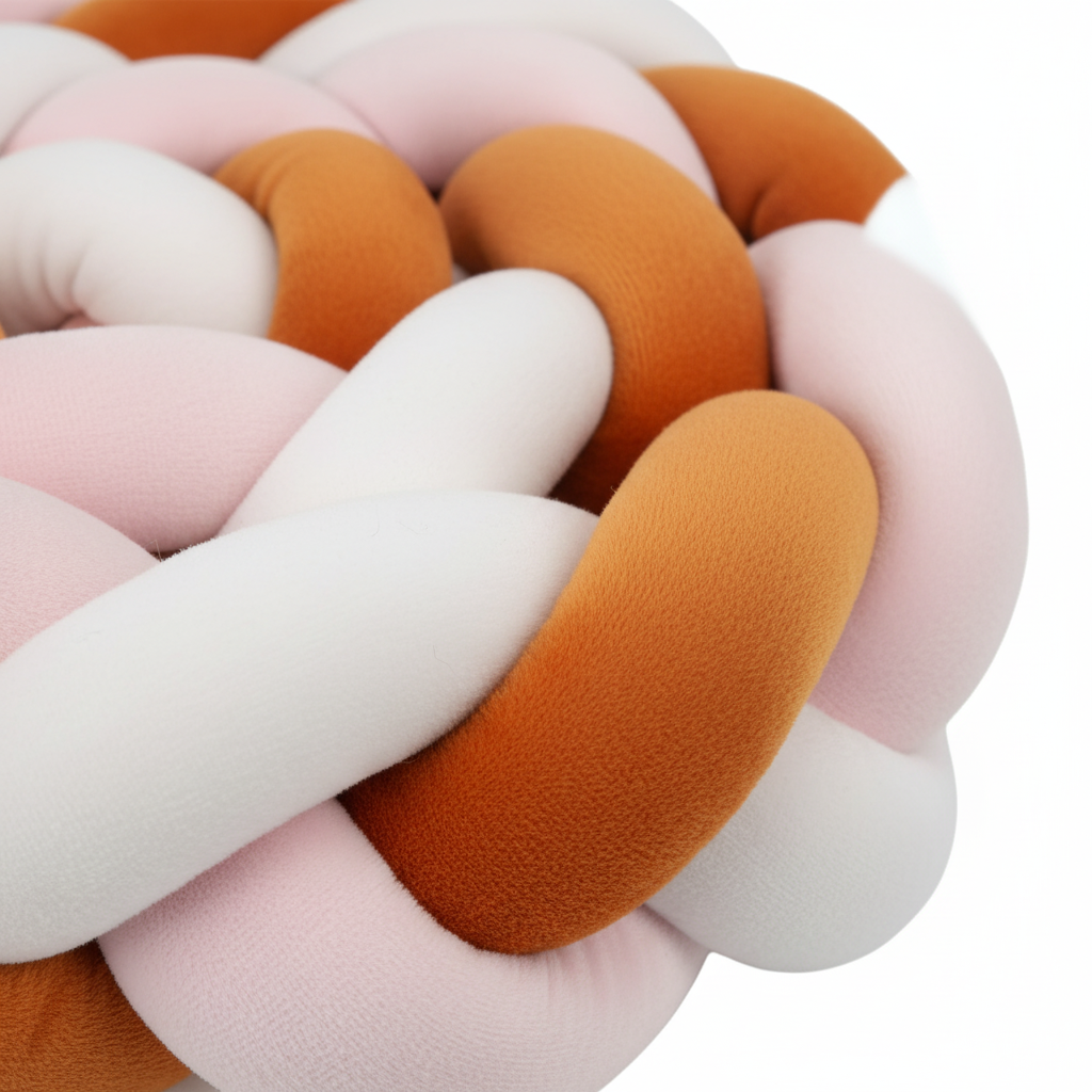 Détail tresse de lit coton orange rose blanc - Qualité premium