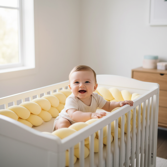 Tour de lit tresse 3m jaune pastel - Bébé joue en toute sécurité