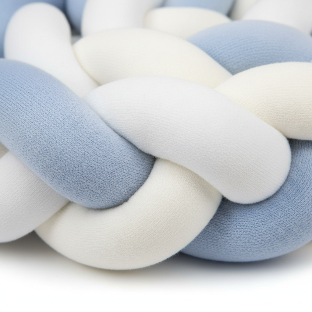 Détail tresse de lit coton bleu ciel blanc - Qualité premium