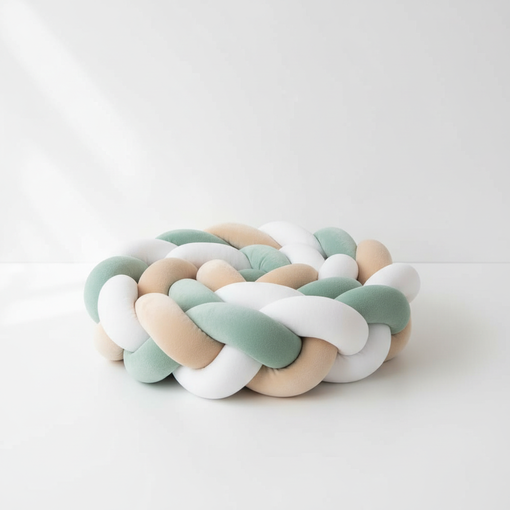 Tresse de lit bébé 3m vert menthe rose beige - Tour de lit tressé pastel