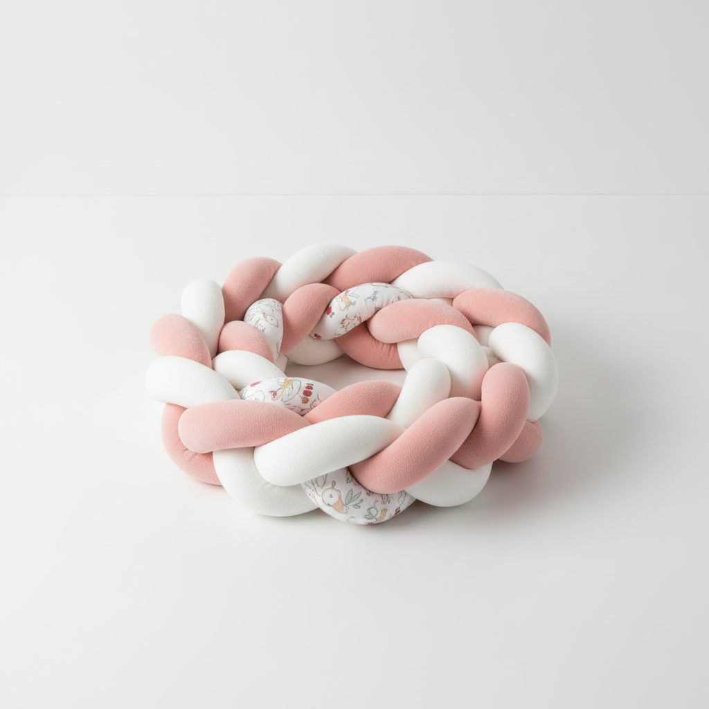 Tresse de lit bébé 3m rose blanc - Tour de lit tressé coton premium