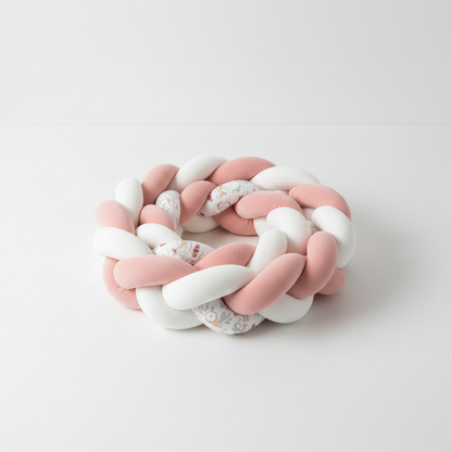 Tresse de lit bébé 3m rose blanc - Tour de lit tressé coton premium