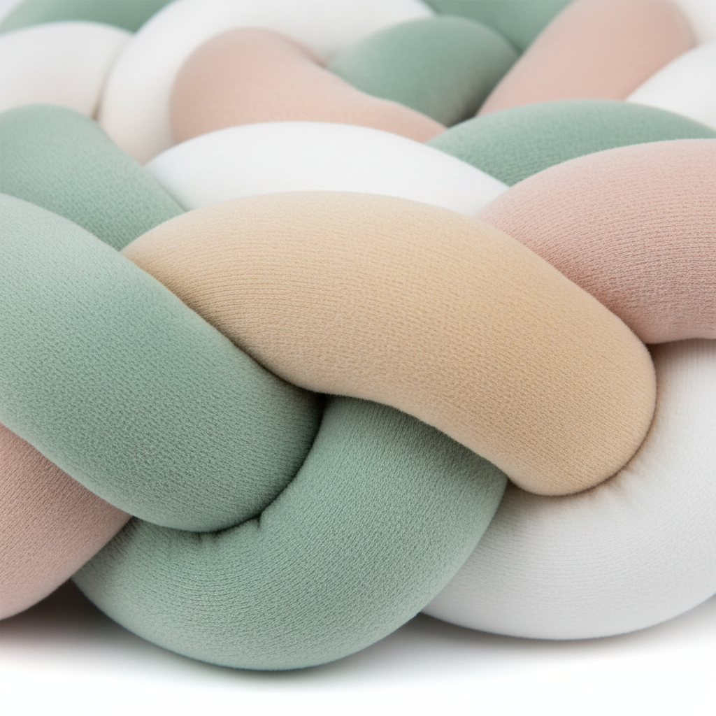 Détail tresse de lit coton vert menthe rose beige - Qualité premium