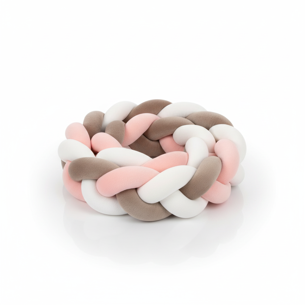 Tresse de lit bébé 3m rose gris blanc - Tour de lit tressé élégant