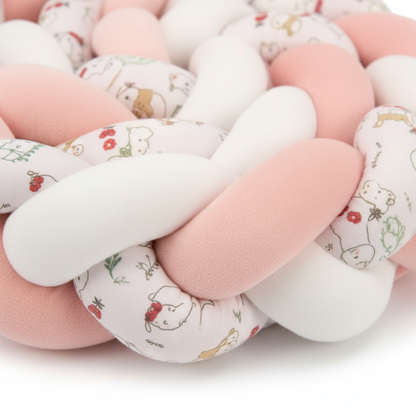 Détail tresse de lit coton rose blanc - Qualité premium tour de lit bébé