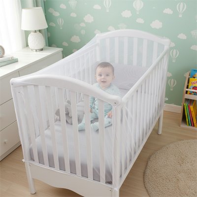 Moustiquaire lit bébé qui sourit