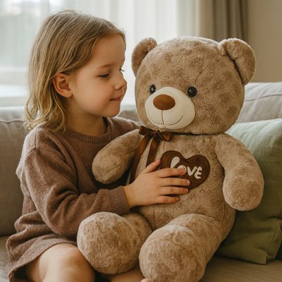 Ours en peluche dans bras fille