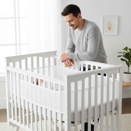 Papa avec bébé et tour de lit respirant AIR