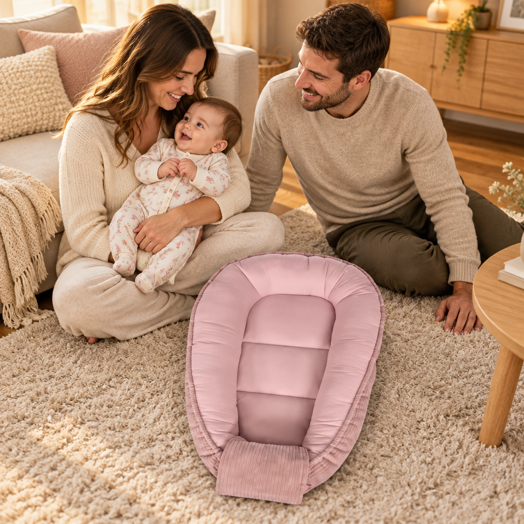 reducteur de lit rose dans un salon cocooning parents


