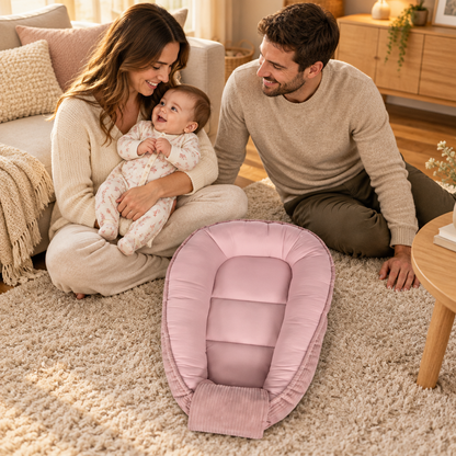 reducteur de lit rose dans un salon cocooning parents

