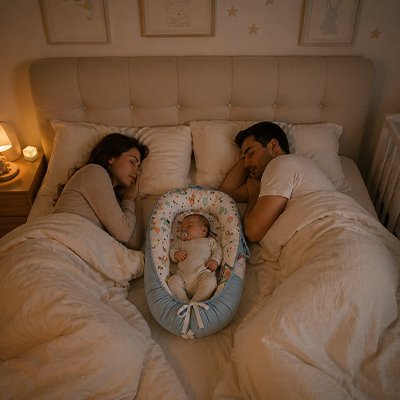 Reducteur de lit posé entre les parents dans lit