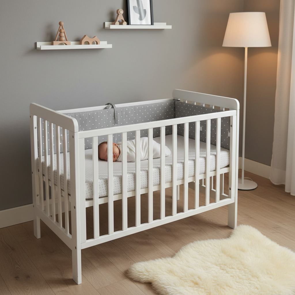 tour de lit bebegris couronnes bebe endormi en securite