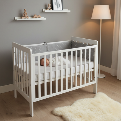 tour de lit bebegris couronnes bebe endormi en securite