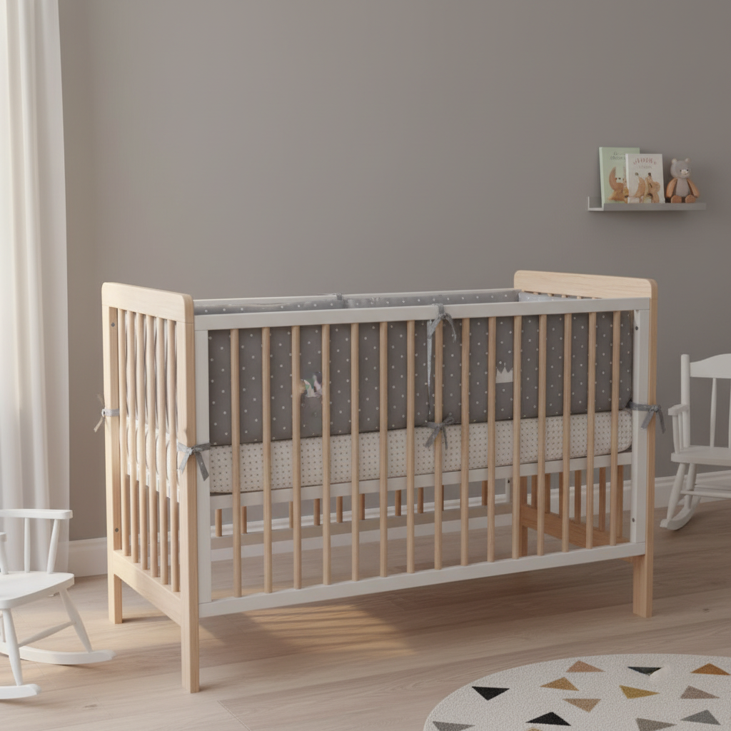 tour de lit bebe gris couronnes chambre scandinave