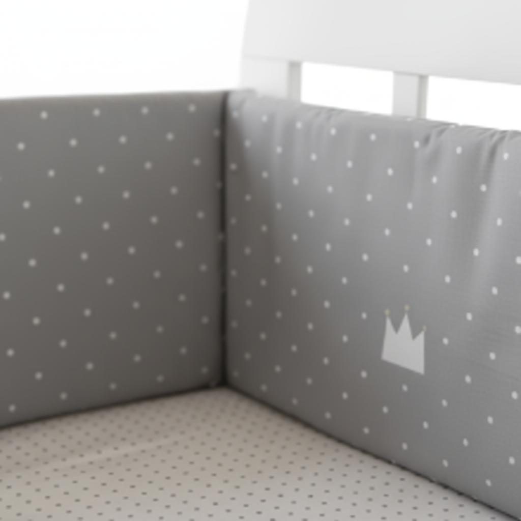 tour de lit bebe gris couronnes detail tissu coton premium