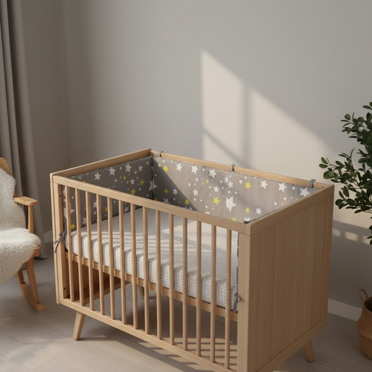 tour-de-lit-b-btoiles gris jaune chambre scandinave