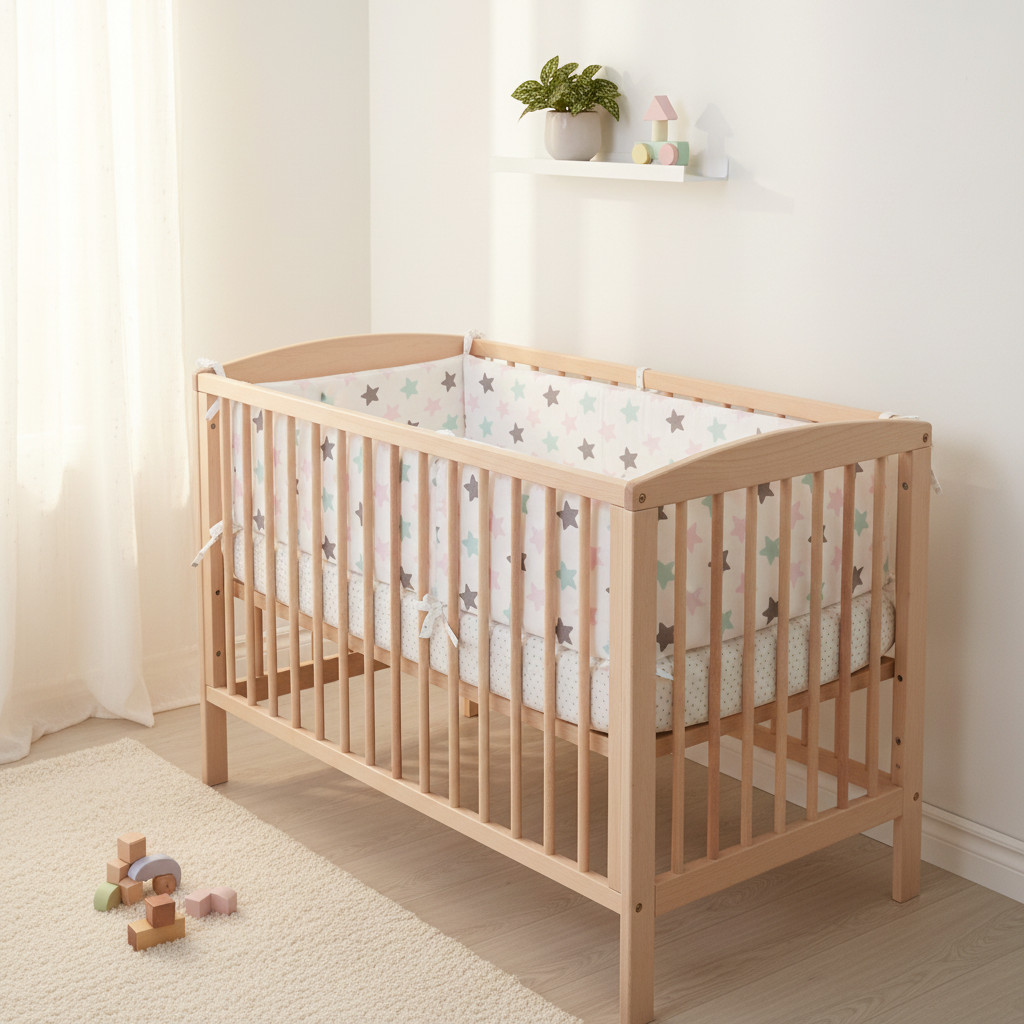 tour de lit bebe toiles multicolores blanc chambre scandinave