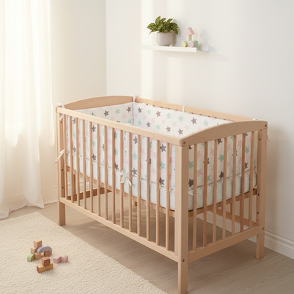 tour de lit bebe toiles multicolores blanc chambre scandinave