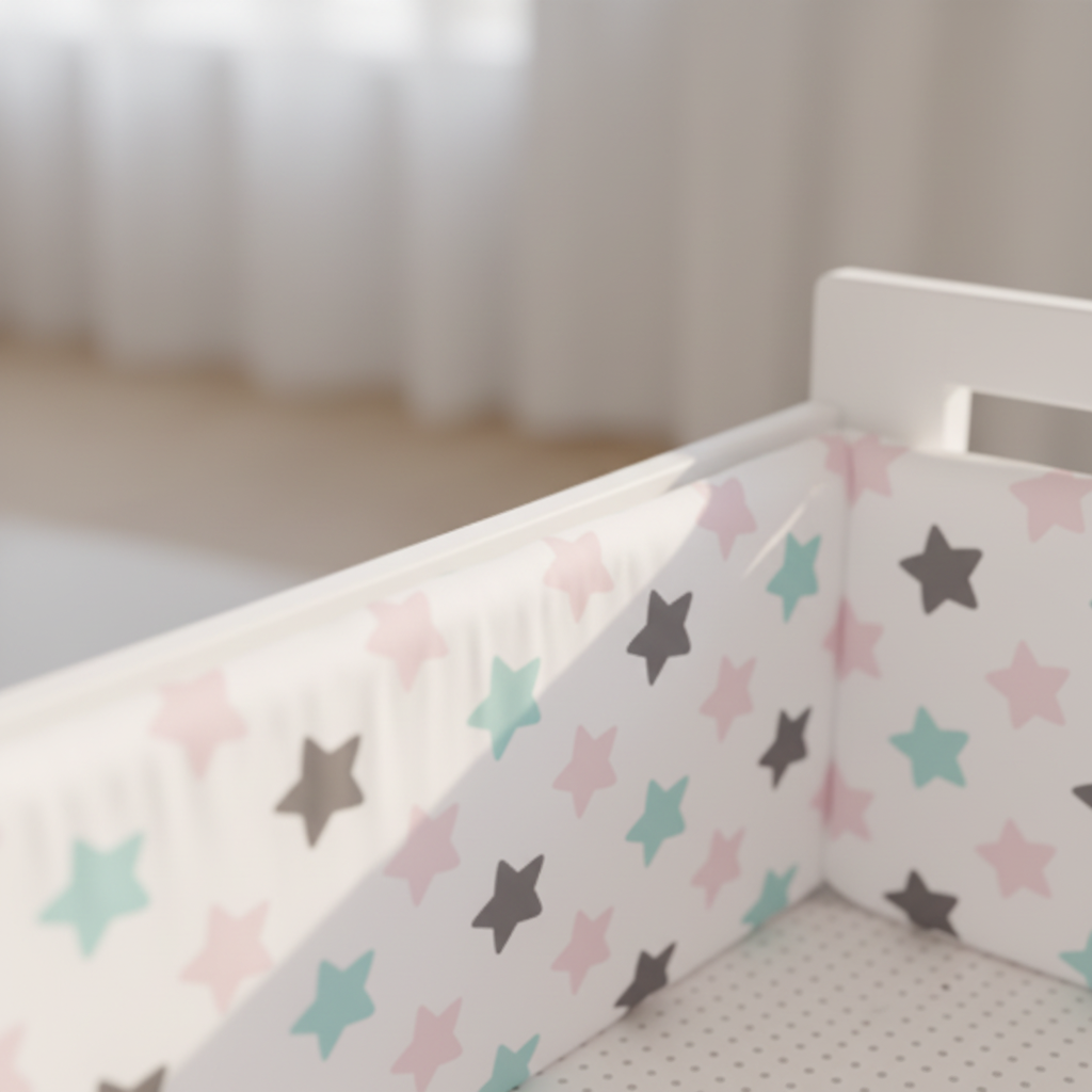 tour de lit bebe toiles multicolores blanc detail tissu coton premium