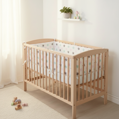 Tour de lit bebe etoiles multicolores lit bois naturel scandinave