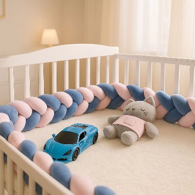 Tour de lit bébé tressé - Bleu-lit-barreau