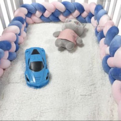 Tour de lit bébé tressé-bleu-rose-nounours